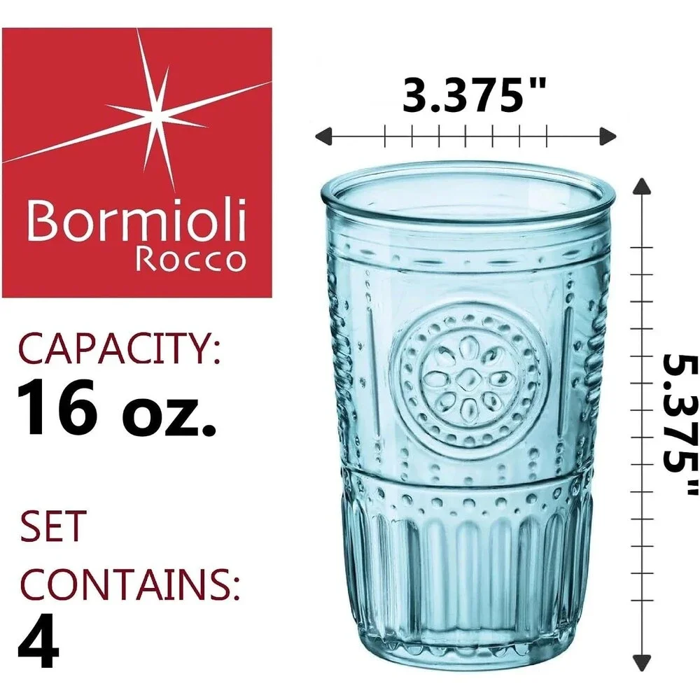 Romantic 16 oz. Cooler Beverage Glasses for Cold Drinks, Set of 4- Light Blue